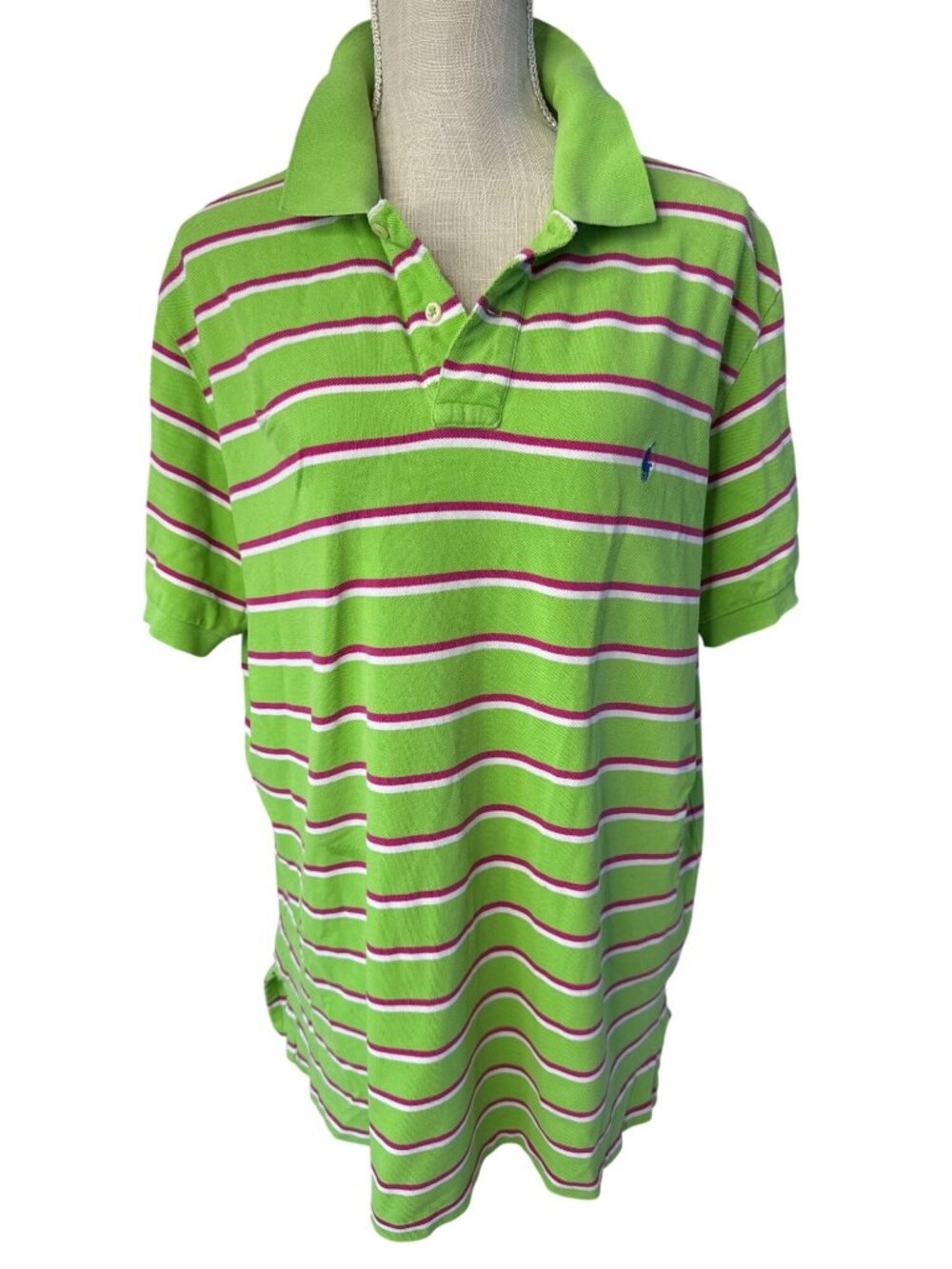 Polo Ralph Lauren Green Purple Stripe Mens XL Short Sleeve Polo Shirt Classic Fi